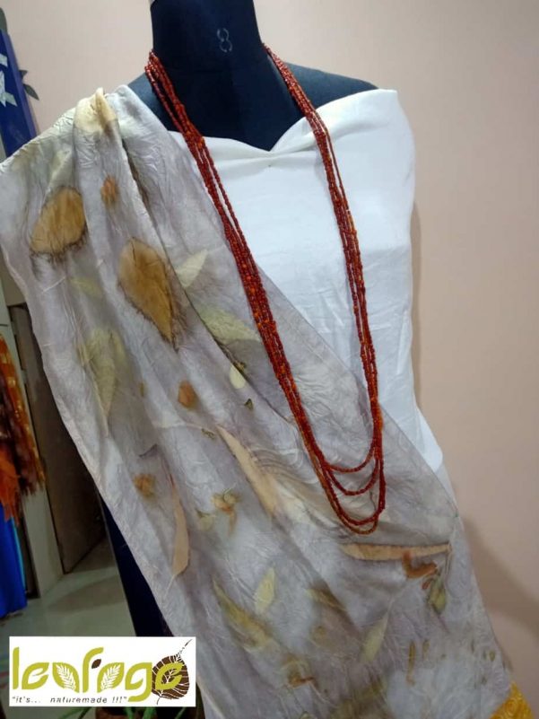 LeafAge.in | Eco Prints Kashish dyed Pure Silk Scarf /Wrap - 2023 | it's... nature made!