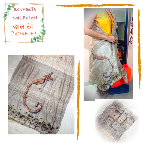 LeafAge.in | EcoPrints Tussar Silk Stole/Dupatta Blessings - 2022 | it's... nature made!