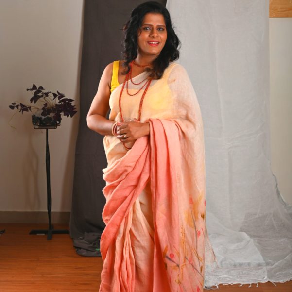 LeafAge.in | EcoPrints Linen Saree_Pink Elegance - 2024 | it's... nature made!